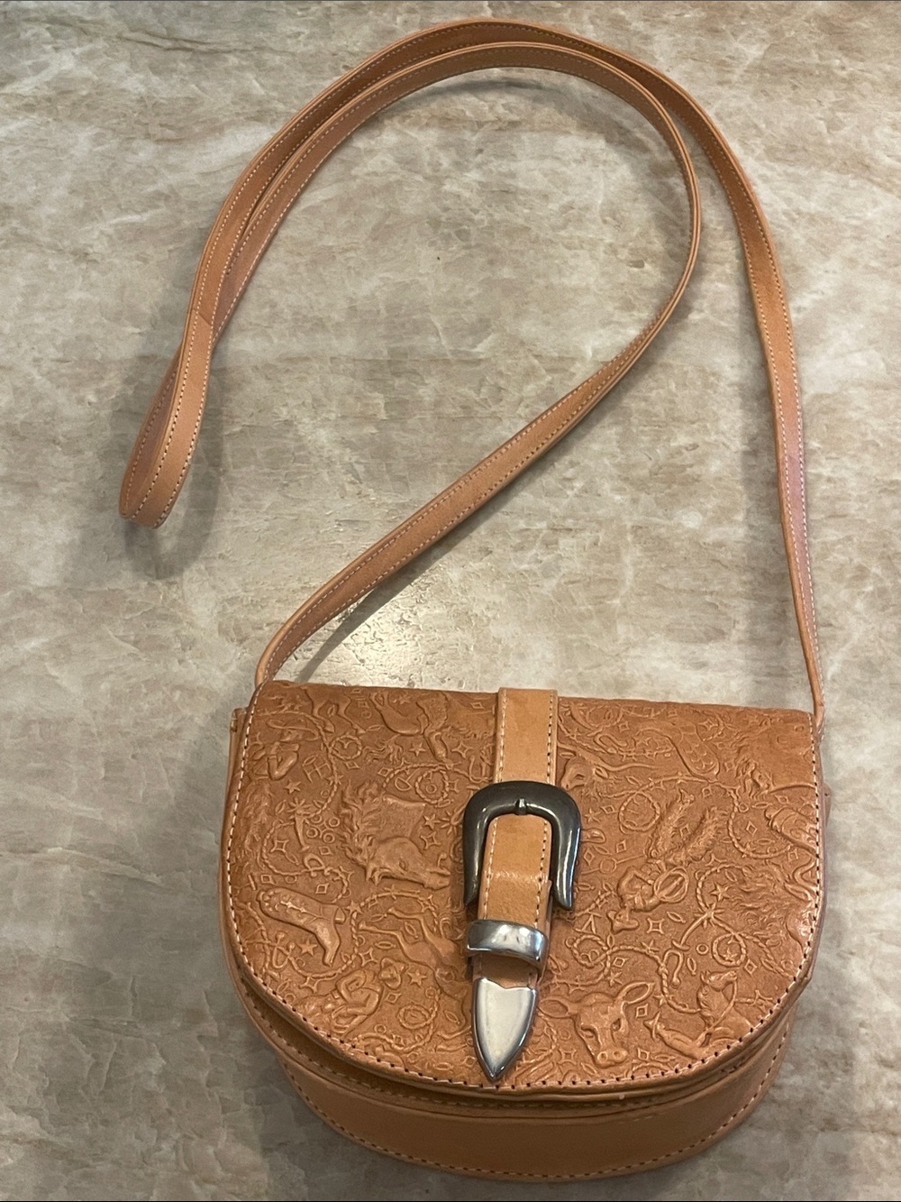 LJSimone Tan Embossed Leather Crossbody Bag - Stylish Everyday Shoulder Bag